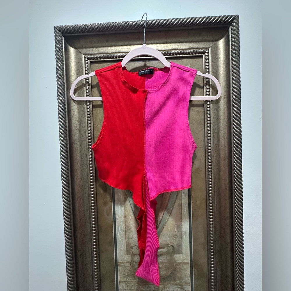 Naked Wardrobe Red and Pink Ribbed Top